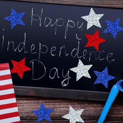 500 Pcs 4th of July Stickers 1In American Patriotic Sticker Fourth of July Label Red White and Blue Laser Glitter Star Sticker for Independence Day Memorial Day Invelope Card Vote Stickers