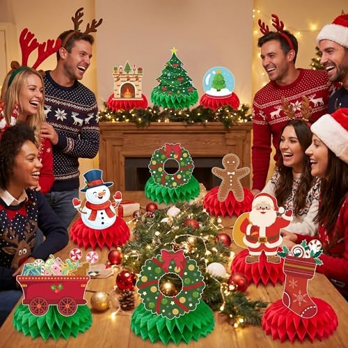 Christmas Decorations - Santa Snowman Stocking Christmas Tree Honeycomb Centerpieces