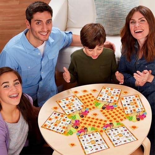 JUESMOS Thanksgiving Bingo Game for Kids Adults Fall Thanksgiving Games Bingo Cards 24 Players Turkey Bingos Games Cards Thanksgivings Game Supplies for School Classroom Family Activities Party Favors