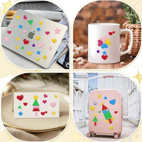 Foam Stickers, 870 PCS 3D Glitter Foam Geometric Shape Stickers, 7 Colors