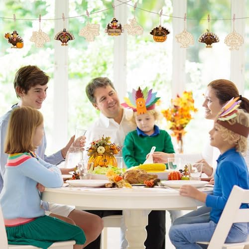 36PCS Wooden Thanksgiving Decoration Turkey Ornaments to Paint Thanksgiving Ornaments for Tree Crafts Cutouts Unfinished, DIY Blank Fall Unfinished Turkey Pumpkin Ornament for Home Harvest Hanging