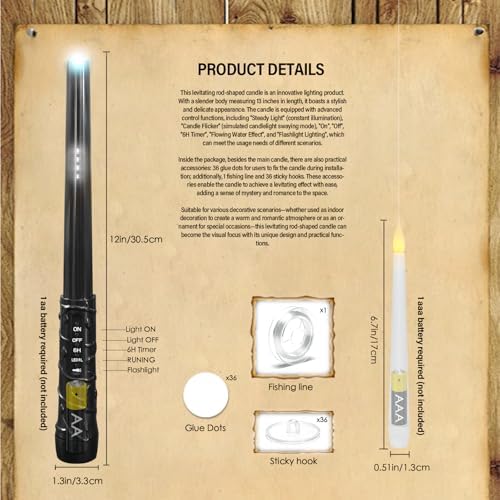 kakoya Flameless Floating Candles with Wand,36 Pcs Magic LED Hanging Taper Candles,Flickering Battery Operated Taper Candle with Wand Remote for Halloween Decorations Best Gift(White)