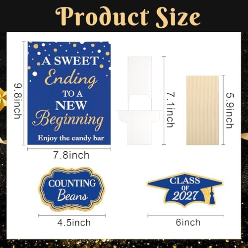Spakon 24 Pcs Grad Candy Buffet Labels with Stand, Table Signs, Blue Gold