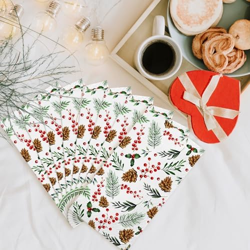 100pcs Christmas Pinecone Berry Paper Napkins