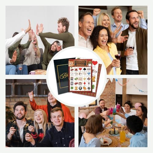 Casino Party Bingo Game Cards, Las Vega Bingo Set for Adults Large Group, Casino Themed Fun Games, Las Vega Party Activities, Icebreaker Games for Family Friends, 07