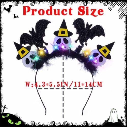 Light Up Halloween Headband Glowing Spooky Ghost Hairbands Led Black Bat Headpieces Halloween Costume Hair Accessories for Women