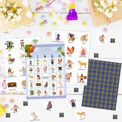 Greek Mythology Bingo Games, Ancient History Travel Trip Bingo Cards, Greek Theme Party Game for Adults Family, Christmas Party Activities, 24 Bingo Sets, A005
