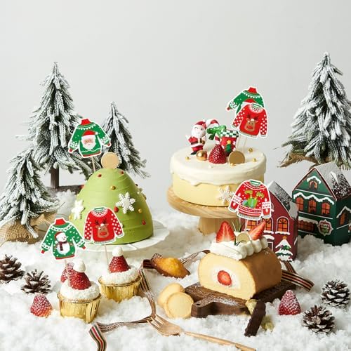 Ugly Sweater Cupcake Toppers, 40 PCS Christmas Ugly Sweater Cupcake Toppers Party Decorations, Christmas Holiday Cake Decoration Food Picks Topper for Xmas Birthday Holiday Party Decorations Supplies