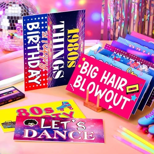 Beeveer 24 Designs 80s Photo Booth Props, 1980s Double Sided PVC Signs