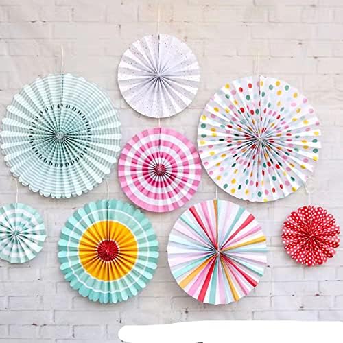 Hanging Paper Fans Party Set, Round Paper Fan Party Decoration, Set of 8 Decorative Flowers for Birthday Baby Boy Shower Graduation Wedding Classroom Décor (Spring)