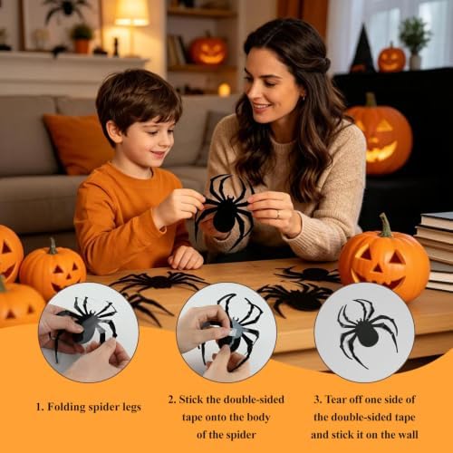 24 PCS Spider Wall Halloween Decorations, Realistic 3D Scary Spiders Wall Stickers for Home, DIY PVC Window Stickers Halloween Party Supplies Indoor