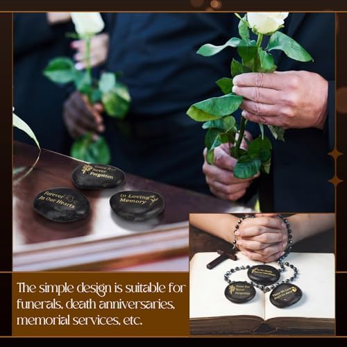 Yuntau 30 Pcs Memorial Stone 1.97 Inch Celebration of Life Favor Inspirational River Rock Engraved in Loving Memory Funeral Favor Decoration for Fathers Day Gift (Black,Classic Style)