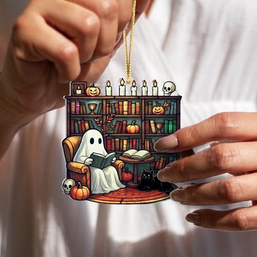 Halloween Stained Glass Ghost Plant Ornament, Suncatcher Decor