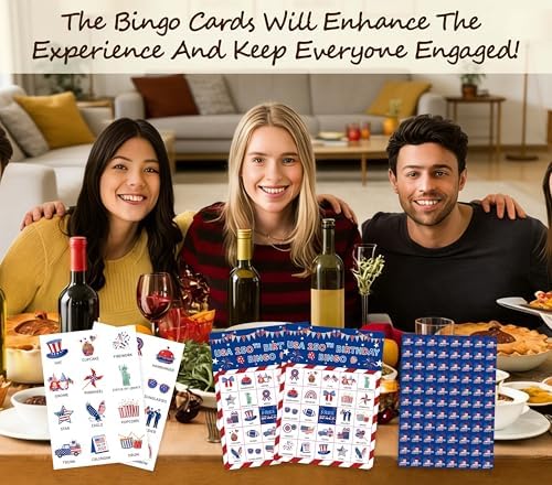 USA 250th Birthday Bingo Cards, 4th of July Patriotic Bingo Game for Adults Party, Independence Day Bingo Cards, Memorial Day Summer Activity, 24 Players Patriotic Party Supplies Favors, 023