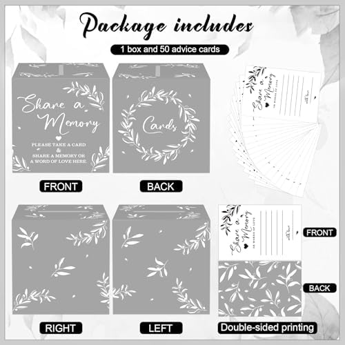 Pajean 50 Pcs Share a Memory Cards for Collections of Life, Memory Cards Box for Guest Ideas Funeral Graduation Wedding Bridal Shower Birthday Anniversary Retirement(Grey,Trendy)