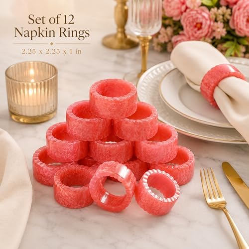 CLEENTABLE Pink Resin Napkin Rings, Set of 12