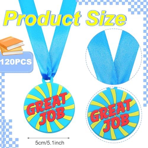 AmazingSpark 120 Pcs Great Job Award Medals, 2 Inch Rubber Medals Bulk Winner Encourage Team Participation for Adults Trophy Award Prize Gift Competitions Graduation Party
