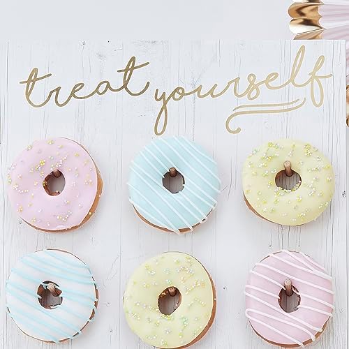 Ginger Ray Gold Foiled Treat Yourself Donut Wall Party Display Fits 9 Doughnuts, White,42cm x 32cm