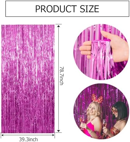 20 Pack Hot Pink Party Decorations - Tinsel Curtain Streamers Foil Fringe Backdrop for Birthday, Christmas, Bachelorette, Graduation, Fiesta Photo Booth