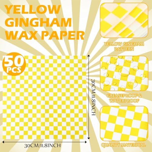 Geosar 100 Pcs Gingham Paper Food Tray with Wax Paper,Yellow White