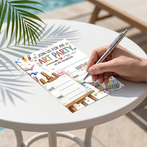 Art Birthday Party Invitation, Painting Artist Double-Sided Fill In Style Invites with Envelopes for Birthday, Art in Party Invitation For Girls, Boys, Teens, Bday Party Favor & Decoration