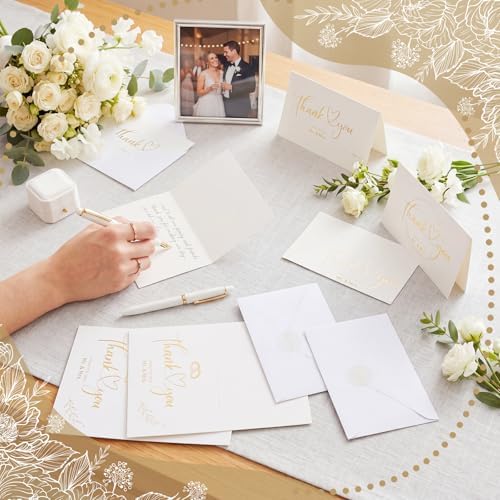 Eaasty 50 Sets Wedding Thank You Cards with Envelopes Stickers, 4x6 Inch