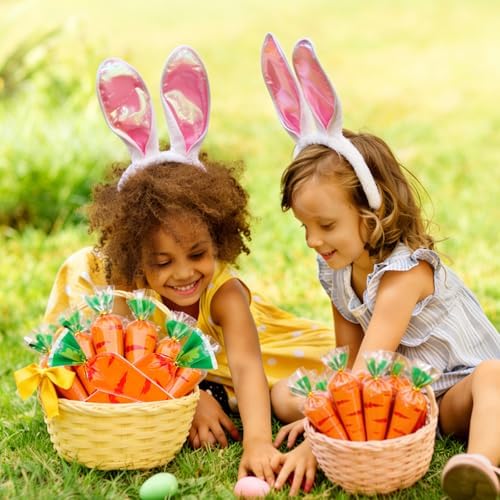 FOIMAS 120pcs Easter Cellophane Treat Bags,Carrot Shaped Candy Goodie Bags Cookie Bag for Easter Party Decoration Supply