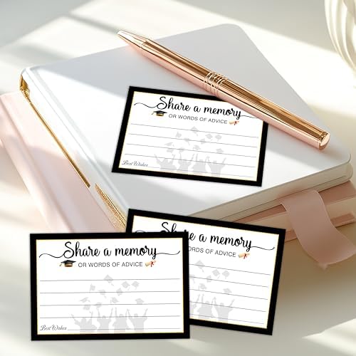 30 Pcs Graduation Advice Cards - 4" x 6" Double Sided Black Gold Graduation Wish Cards For College High School Grads - Share A Memory Or Words Of Advice Grad Party Celebration Supplies - A03