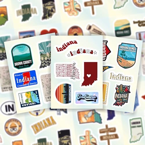 100Pcs Indiana Sticker for Water Bottle and Laptop - State Souvenirs, Decorations & Gifts, Waterproof Vinyl Decals, Gifts for Women & Men