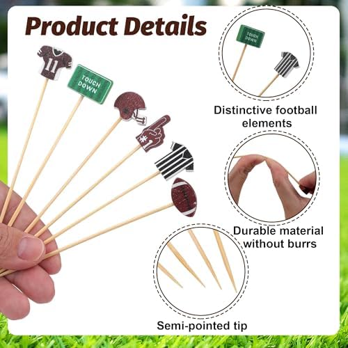 Aodaer 200 Pieces Football Toothpicks 5.12 Inch Football Cocktail Picks Food Picks for Appetizers Bamboo Football Skewers for Sports Birthday Rugby Football Themed Party Decoration