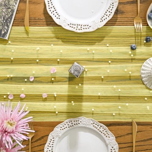 Artoid Mode Pearl Yellow Gauze Table Runner 10FT Home Decor