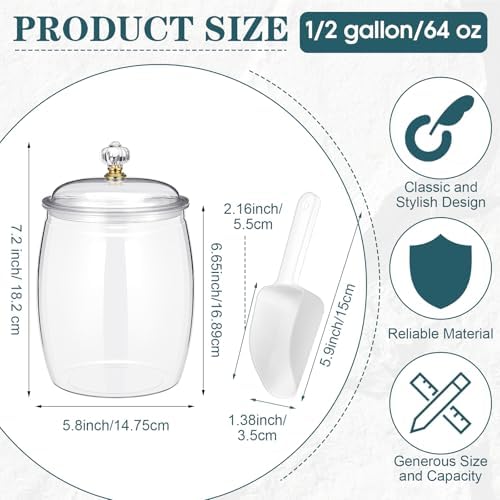 Nuogo Large Candy Jar with Lid Plastic Kitchen Storage,0.5 Gallon/64 Oz