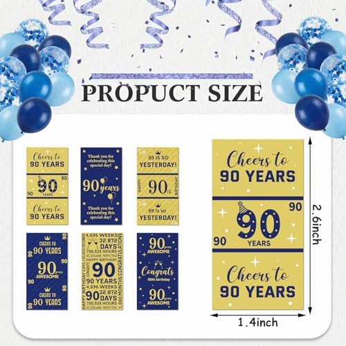 Tenare 90 Pcs 90th Birthday Candy Wrappers, Blue and Gold Stickers