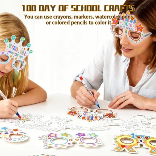 36Pcs 100 Days of School Coloring Glasses 100th Day of School Craft Art Kit