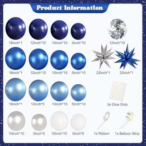 Blue Silver Balloon Garland Arch Kit for Birthday Decorations