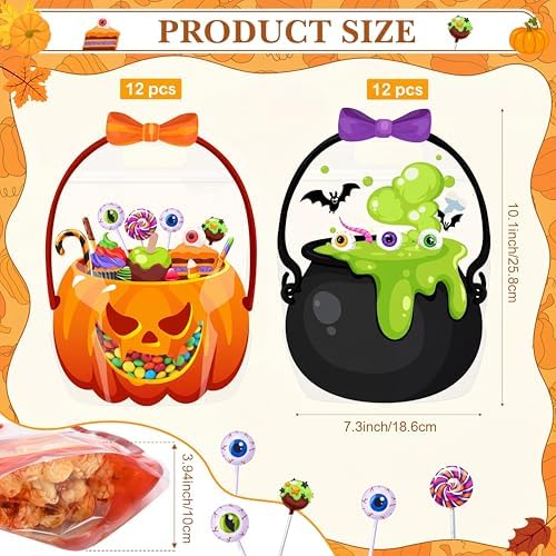 Fuutreo 24 Pcs Halloween Treat Bags with Handle, Pumpkin Witch Cauldron