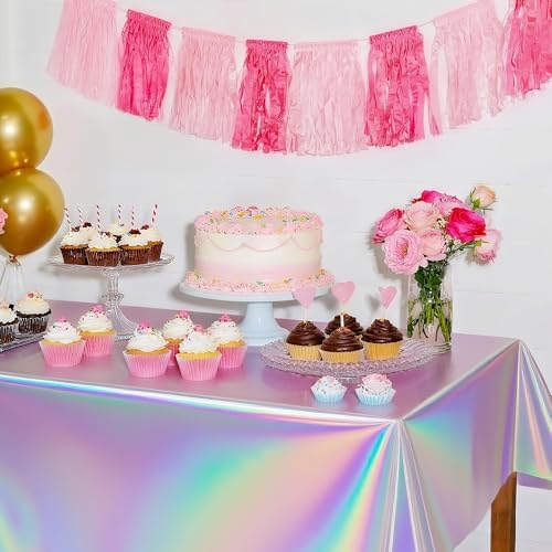 1 Pack Iridescent Tablecloth, 54" x 108" Birthday Party Table Cloths Iridescence Plastic Disposable Table Covers Iridescent Party Decorations, Birthday Decor Tablecloth for Buffet Table