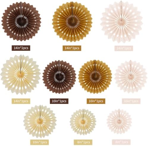BEISHIDA 12packs Honeycomb Round Paper Fans Brown Hanging Party Decoration