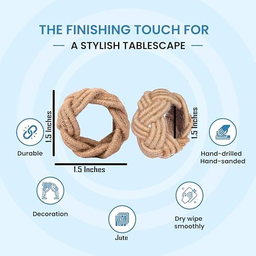 Alpha Living Home Jute Woven Napkin Rings, Nautical, Brown, Set of 12