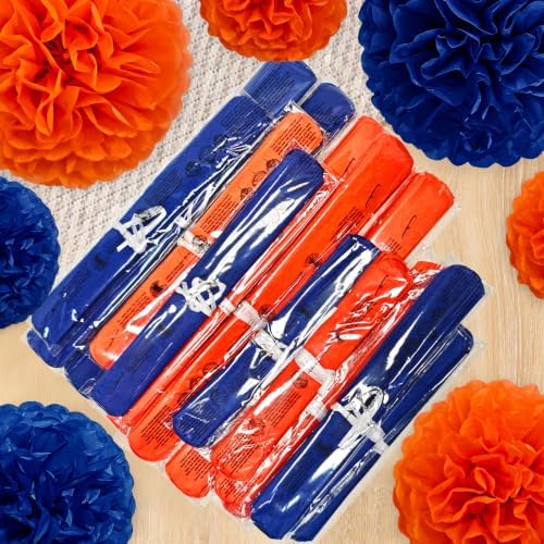 Recosis Blue Orange Party Decorations, 18 Pcs Paper Pom Poms Decorations
