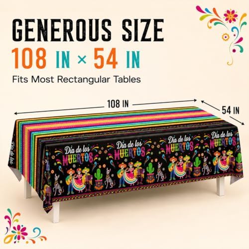 3 Pack Dia De Los Muertos Tablecloths 54 x 108 Inch
