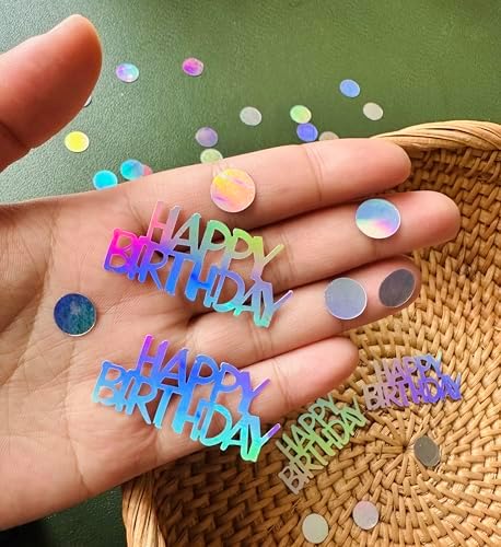 Birthday Confetti for Table Decor, Glitter Happy Birthday Table Confetti, 270 PCS Iridescent Party Decorations