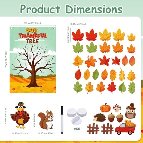 Cinrobiye Fall Tree Bulletin Board Felt Craft Kit, 41 Pcs Thanksgiving Maple Leaves Activity Set with Large Tree Poster, Gratitude Writing Wall Decor for Autumn Classroom, Home, Party Supplies