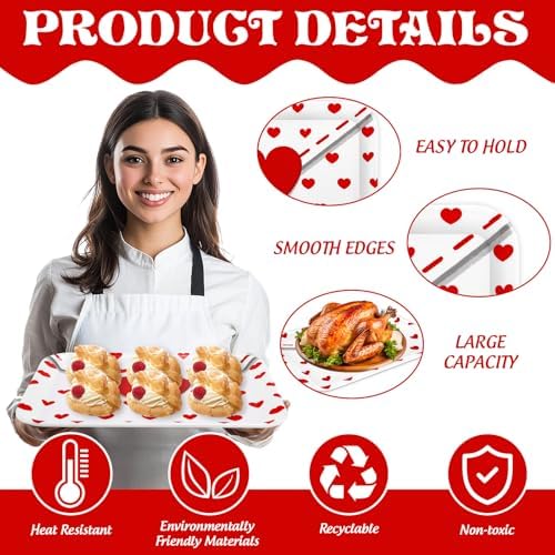 JarThenaAMCS 3Pcs Valentine' s Day Serving Trays Reusable Serving Dishes Red Heart Love Letter Platter for Wedding Party Sharing Snacks Fruits Dessert, 13 x 10 Inch
