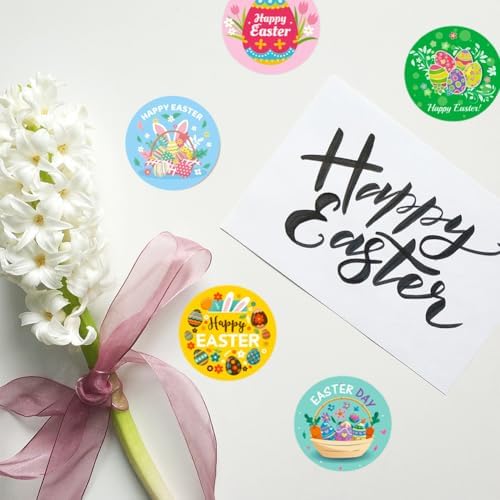 500 Pcs Easter Stickers 1 Inch Erasers Bunny Sticker Cute Egg Stickers 8 Designs Happy Easter Sticker for Scrapbook Journal Envelopes Gift Decorations Supplies