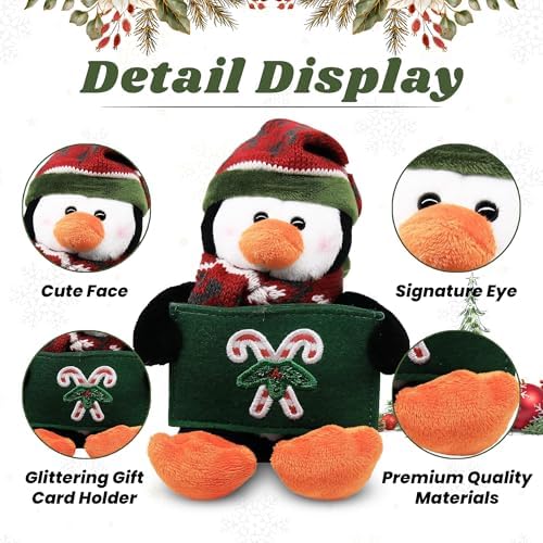 Glittering Xmas Gift Card Holder Stuffed Animal – Festive Holiday Plush Toy Card Holder Design for Holidays & Christmas Celebration 9 inch (Penguin)