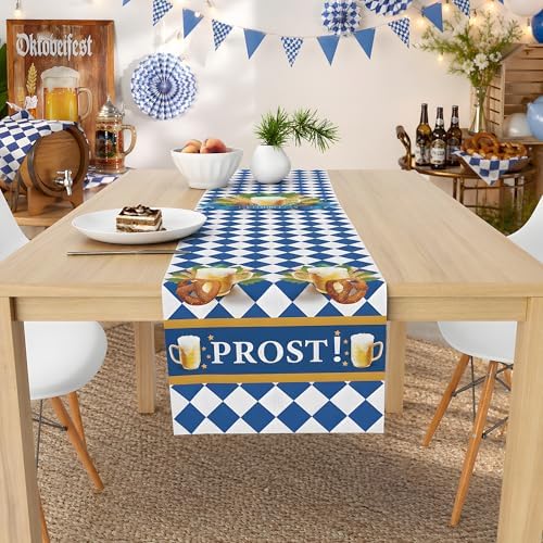 Oktoberfest Decorations - Oktoberfest Table Runner | Blue and White Tablecloth for October Festival Party Decorations - Bavarian German Beer Party Accessories Decor Favors Supplies