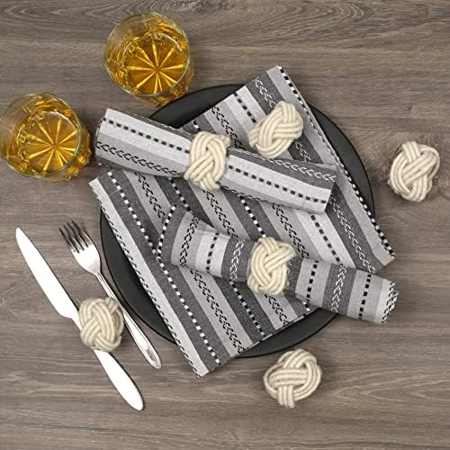 Artisan Handcrafted Cotton Napkin Rings Set of 50, Rustic Farmhouse Coastal Table Decor, Beach House Dining, Bohemian Linen Holder for Dinner Parties & Everyday Use (Off White) - ALPHA Living HOME