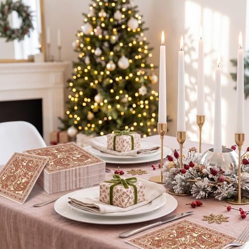 Chiisong 100 Pcs Paisley Pattern Christmas Cheers Cocktail Napkins Party