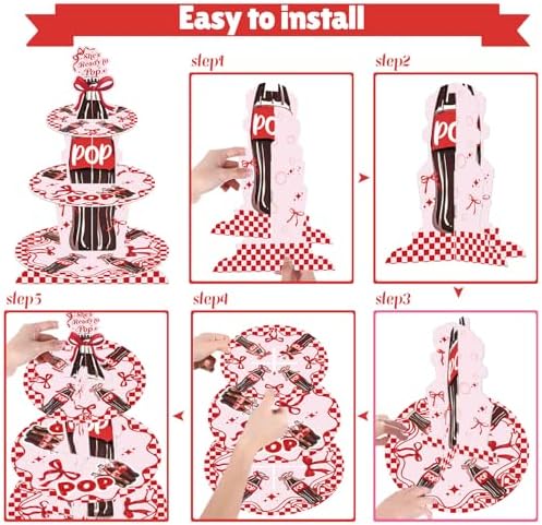 3 Tier Cupcake Stand for She's Ready to Pop Baby Shower Decorations - Red Soda Themed Cardboard Cupcake Tower, Reusable Dessert Display Cup Cake Tower Stand for Kids Birthday Party Supplies